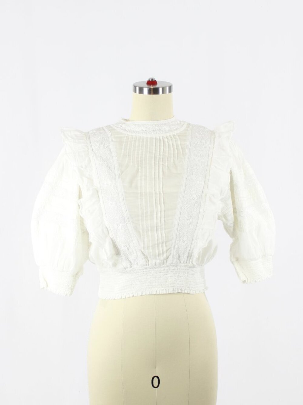 Aritzia SUNDAY BEST Tea White Cotton Voile Filet Lace Peasant Blouse, Size XS
